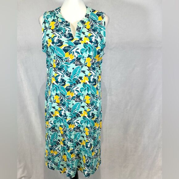 L.L. Bean Dresses & Skirts - L.L. Bean 100% cotton aquamarine and yellow tropical dress size medium